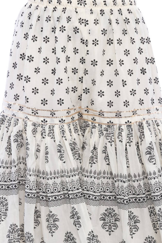 Off White Cotton Block Print Palazzo with Delicate Lace Work