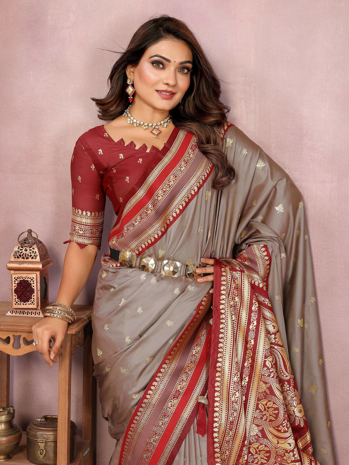 Grey Kalamkari Silk Saree with Elegant Weaving