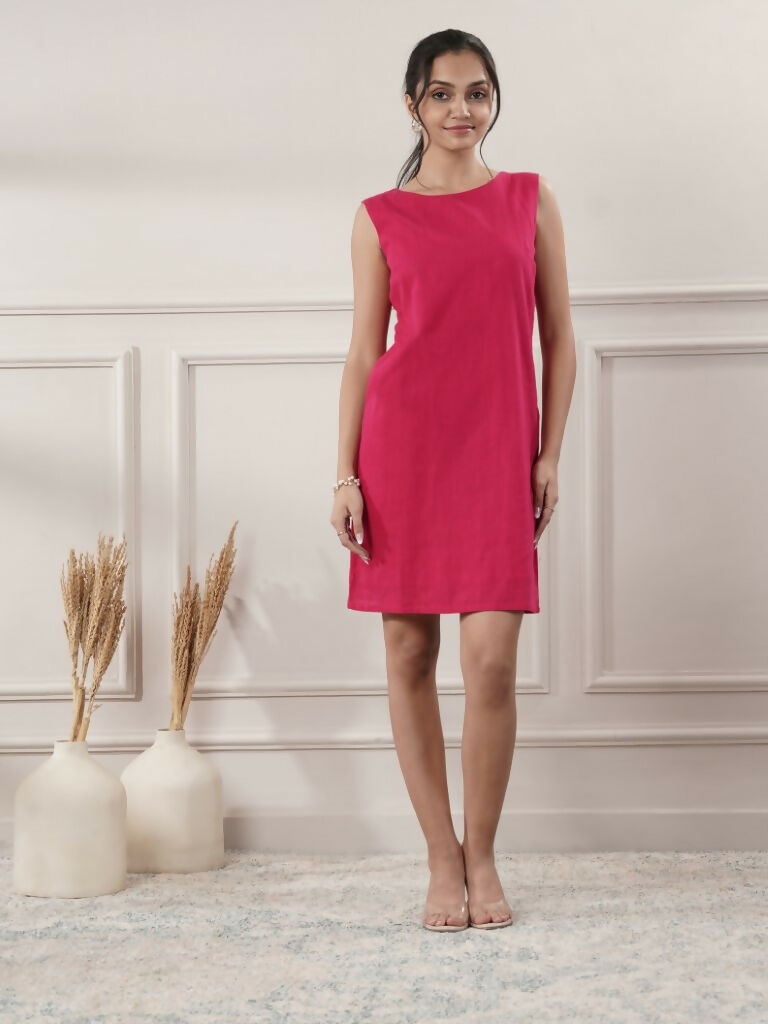 Women's Fuchsia Boat Neck Short Dress