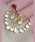 Handcrafted golden and white Kundan necklace set with adjustable cord