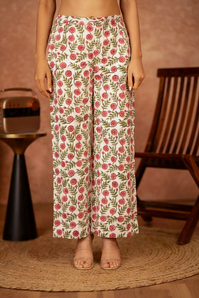 Red Green Hand Block Printed Cotton Suit Set