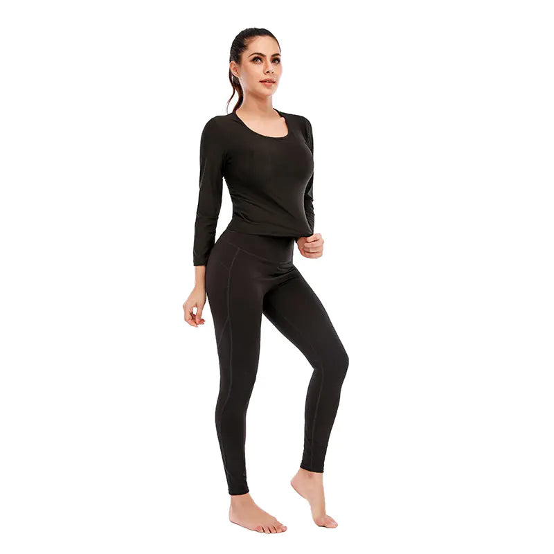 New Women's Long Sleeve Silver Sweat Yoga Set