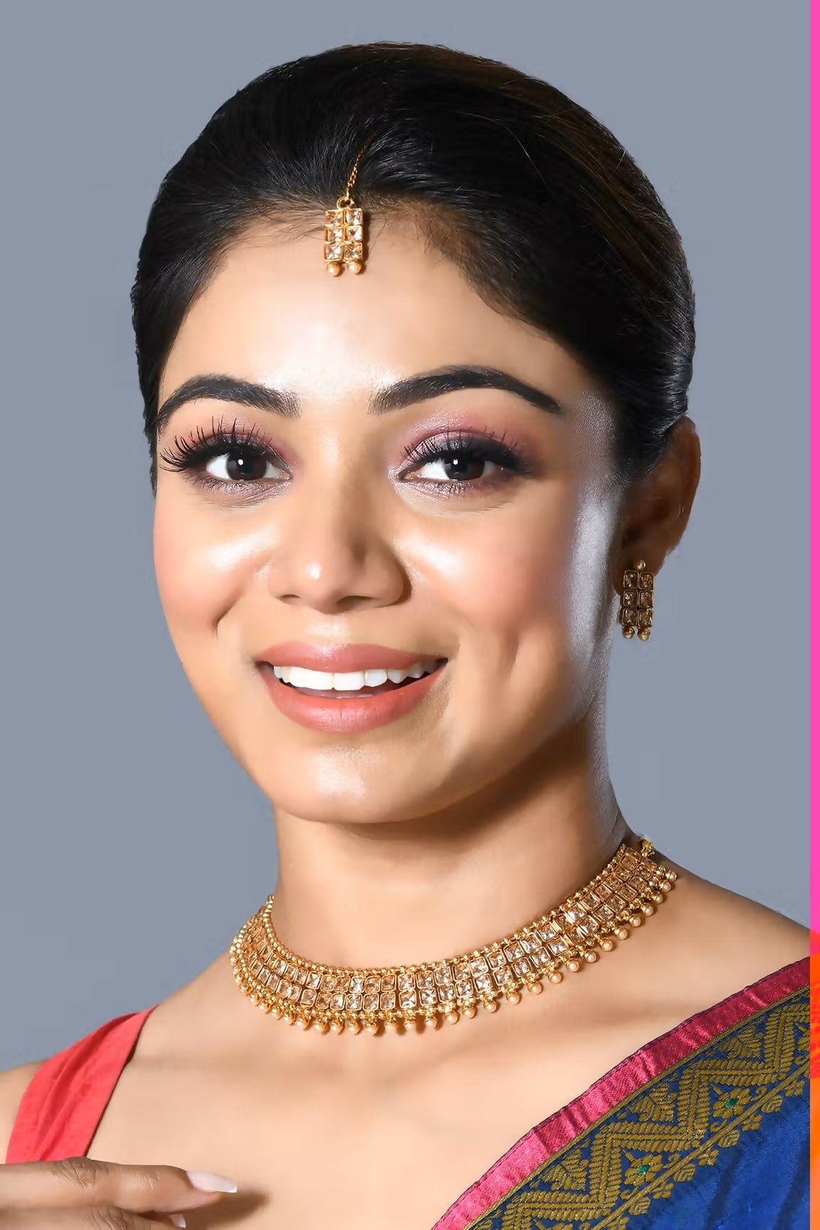 Golden white Polki necklace set with matching earrings and pearl embellishments