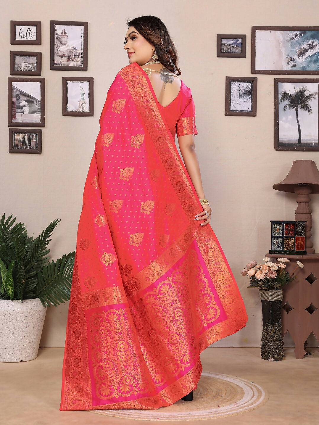 Banarasi Pink Woven Soft Silk Saree for Festive Occasions