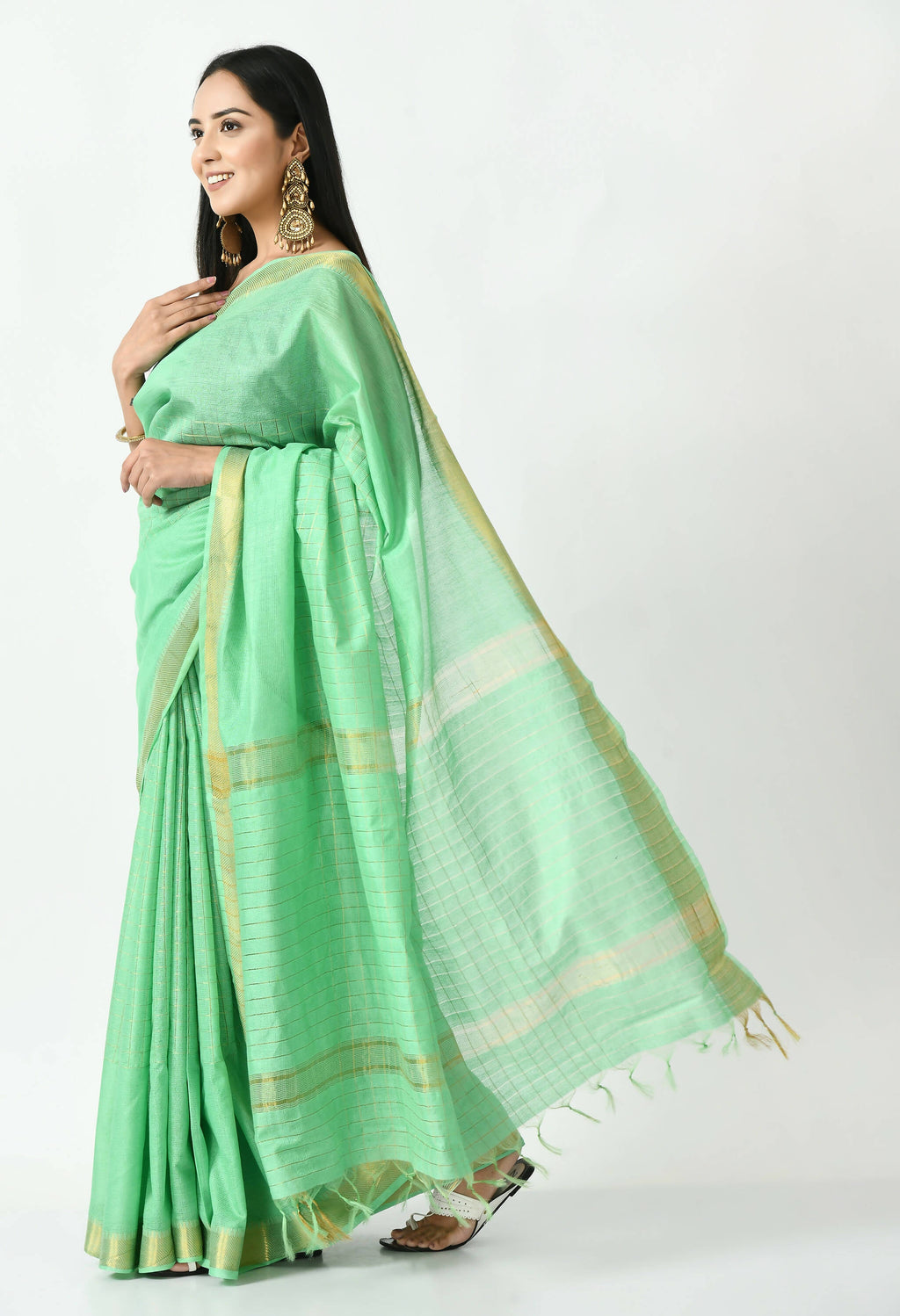 Sea Green Bhagalpuri Handloom Silk Raj Shree Saree with Blouse Piece