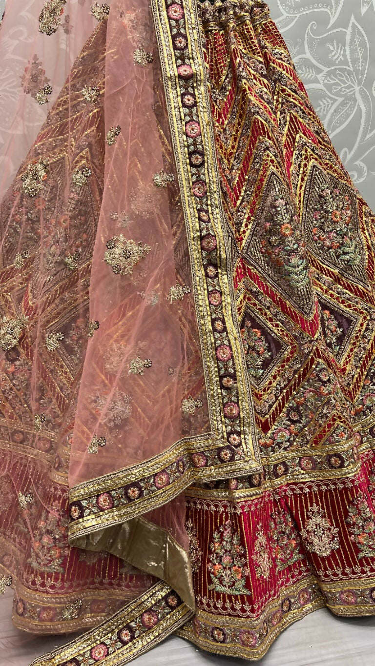 Purple Velvet Wedding Lehenga Choli with Gotta & Diamond Work