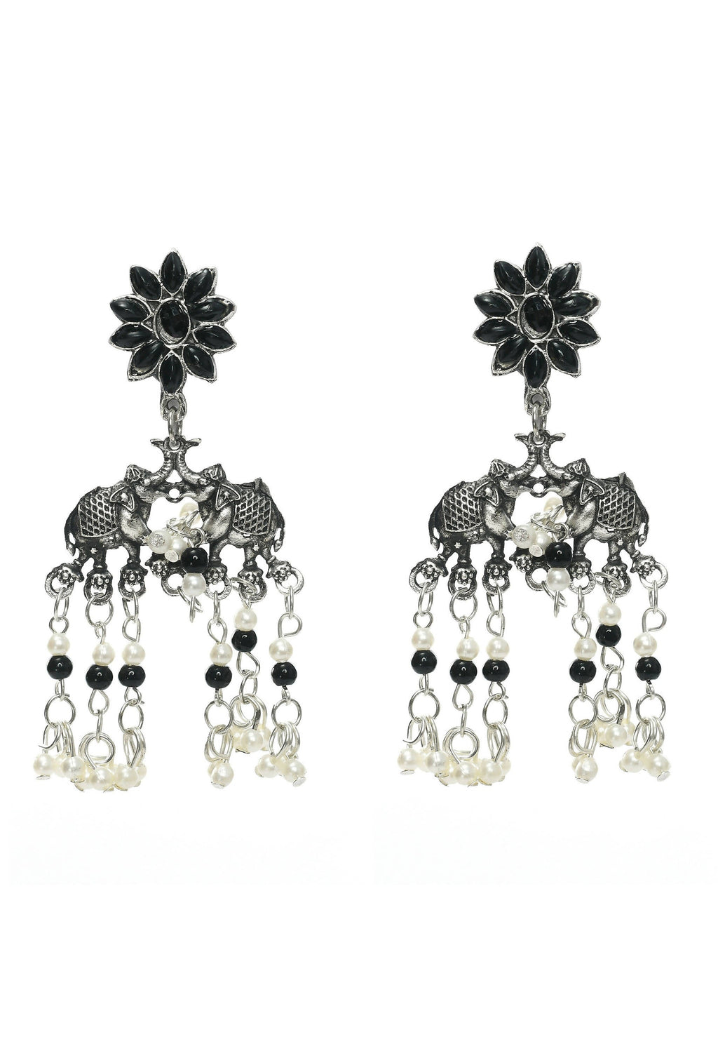 Elephant Design Oxidised Silver-Plated Long Choker (Black)