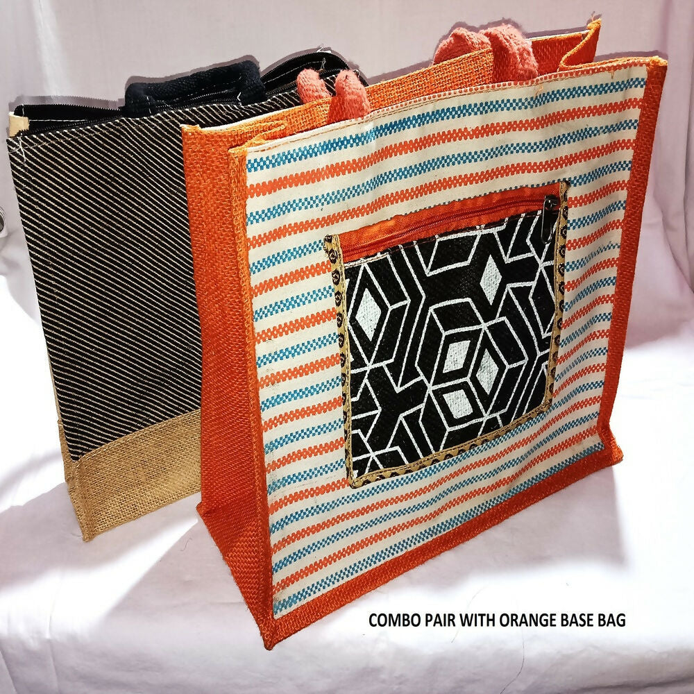 Eco-Friendly Jute Ladies Fashion Bags Combo - Striped Boho Set