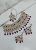 Ruby stone necklace set with earrings and maang tikka for bridal wear