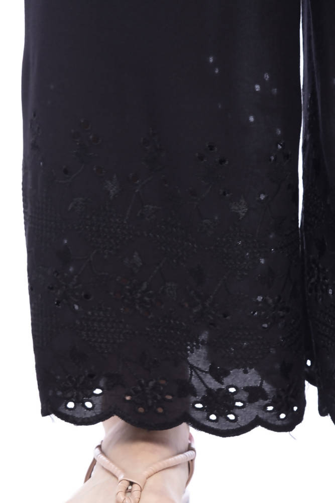 Black Rayon Cotton Chikan Embroidered Palazzo Pants