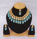 Sky blue Kundan necklace set with traditional gold-plated detailing