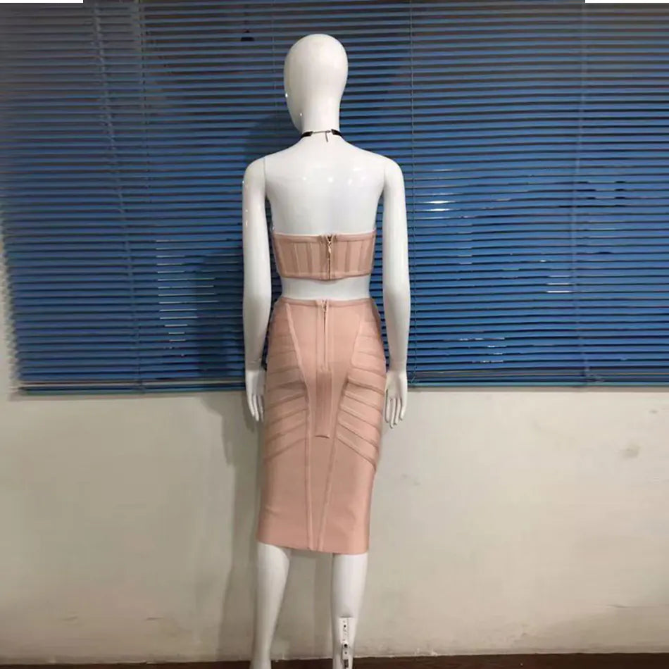 2018 Fall Winter Women's Strapless Gray Dress Set