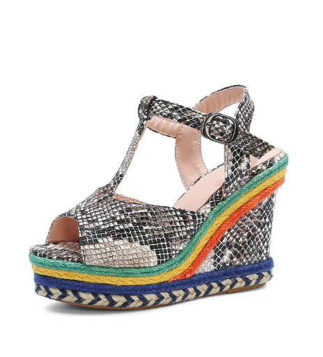 Women's High Heel Wedge Sandals with Ankle Strap and Open Toe - Image 2