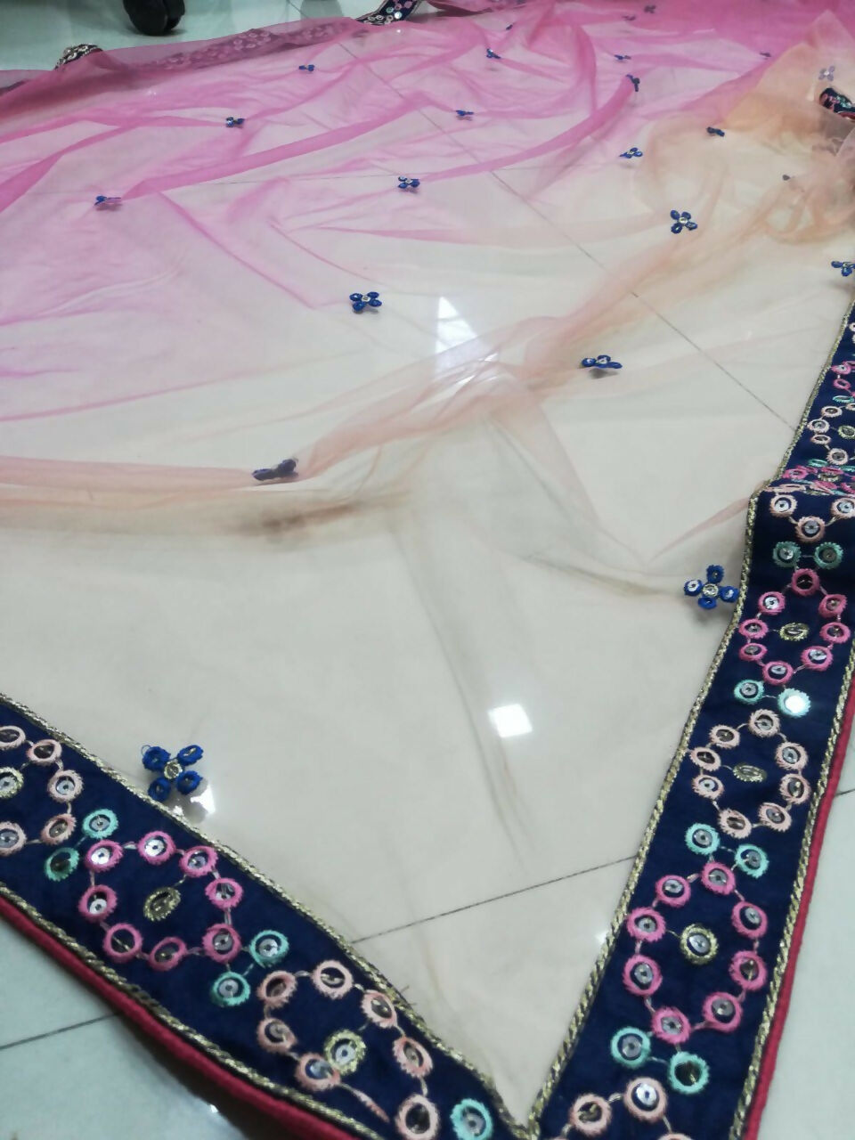 Blue Chinon Lehenga Choli with Sequins Zari Thread Embroidery