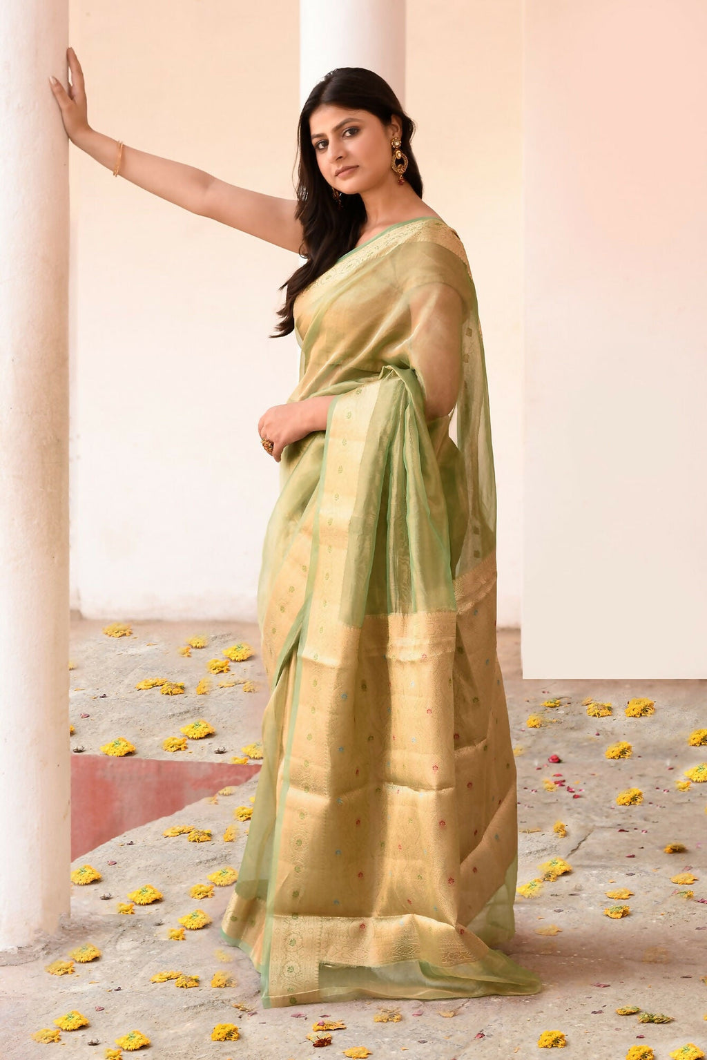 Green Pure Banarasi Tissue Saree