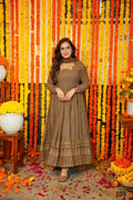 Jyoti Fashion Women's Brown Faux Georgette Zari Embroidery with Sequence Anarkali Dress with Dupatta