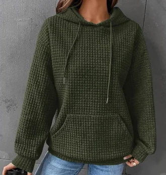 Women's Loose Casual Long Sleeve Waffle Knit Hooded Sweatshirt - Image 29