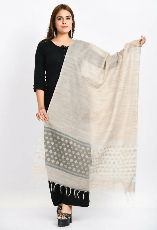 Banarsi Cotton Woven Design Beige Dupatta for Women