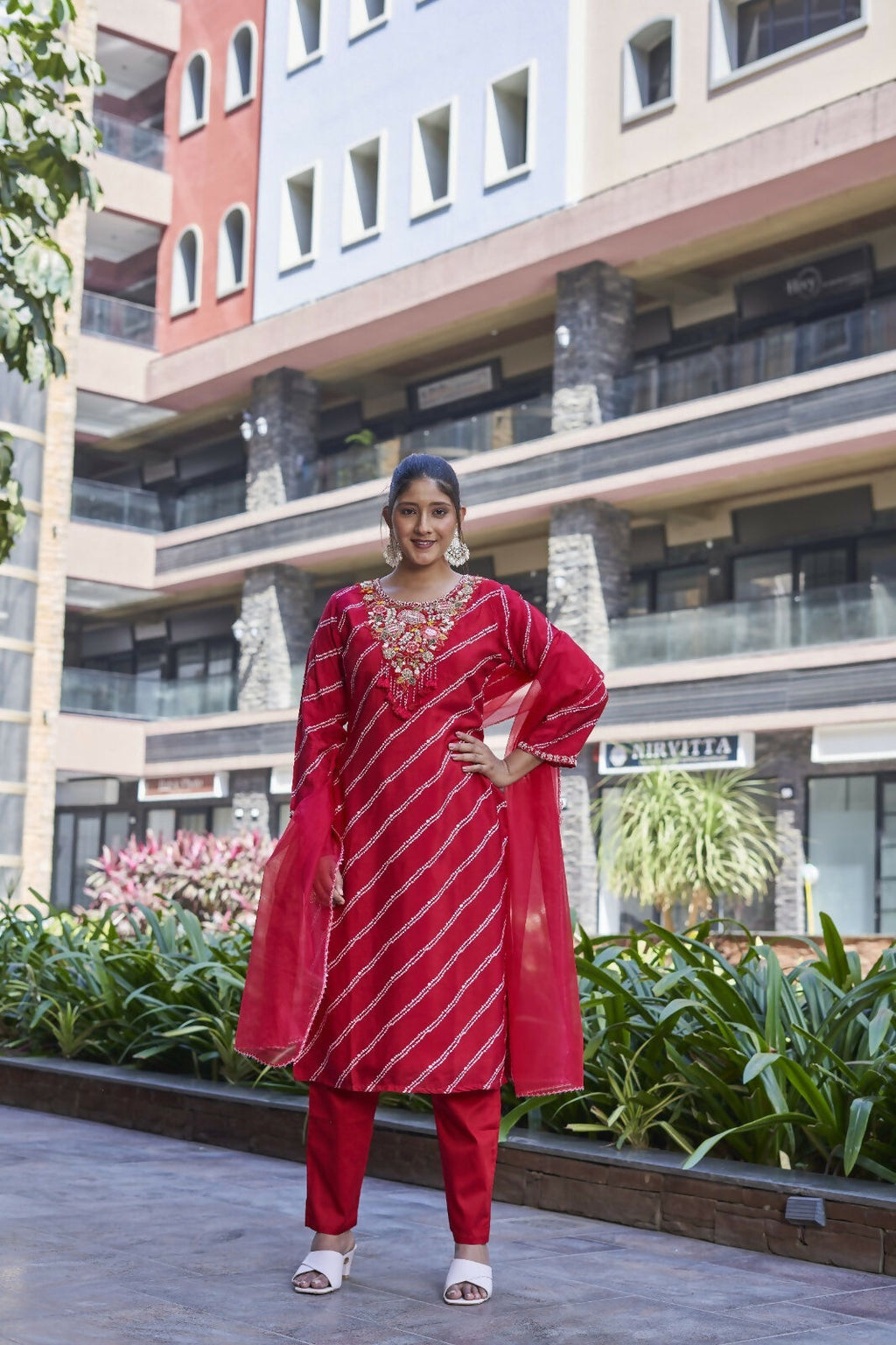 Red Premium Pure Viscose Print Dola Kurta Set with Handwork