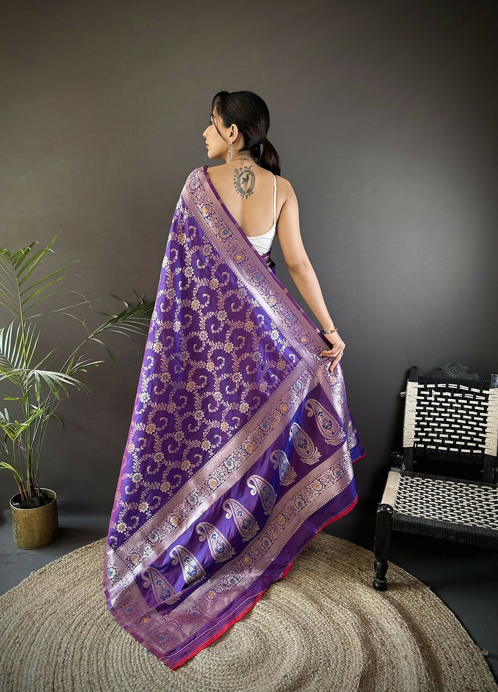 Purple Meenakari Banarasi Soft Silk Saree