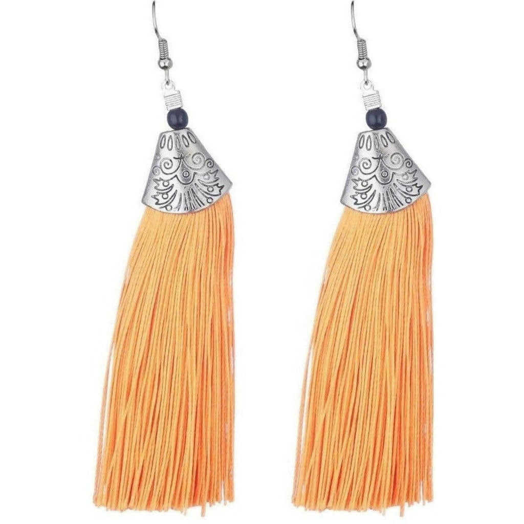 Orange Fringe Tassel Hanging Earrings for Party Wear