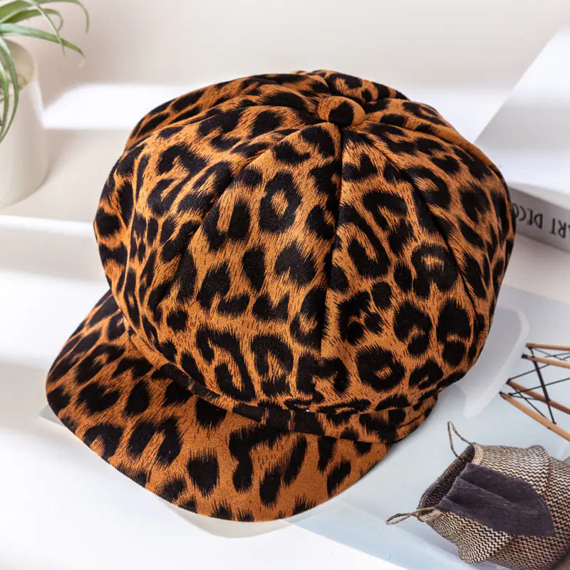 Women's Leopard Print Octagonal Hat Cotton Newsboy Cap - Image 3