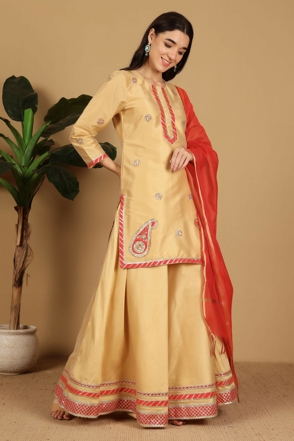 Beige Taffeta Lehenga Set Traditional Ethnic Outfit