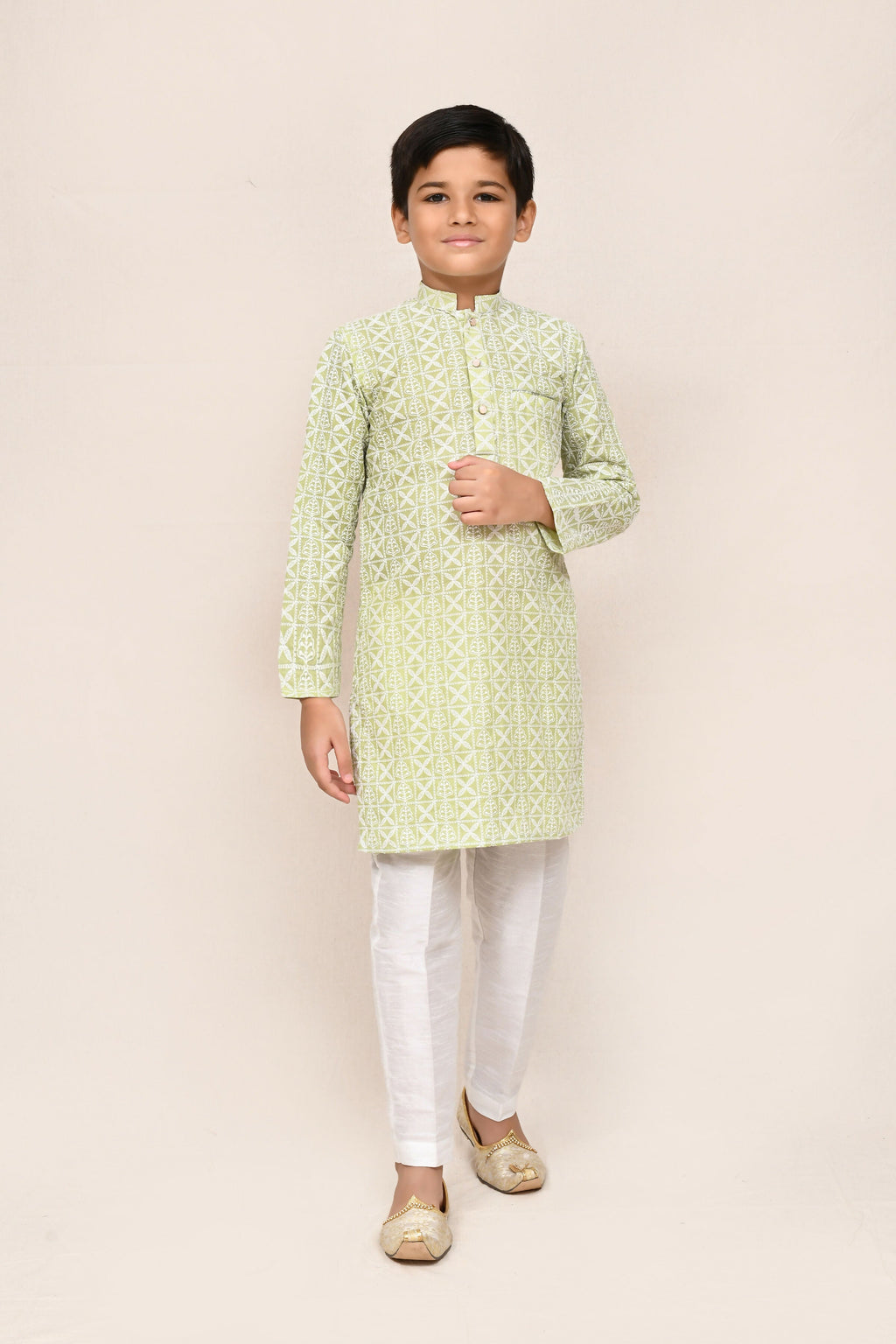 Pastel Green Cotton Kurta Set with Straight Fit Pants