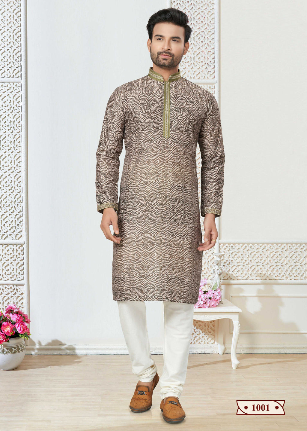 Grey Cotton Printed Kurta Pyjama Set for Toddler Boys