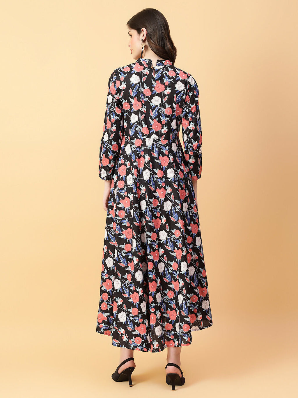Black Cotton Printed Dress with Hand Work - Boho Chic Style