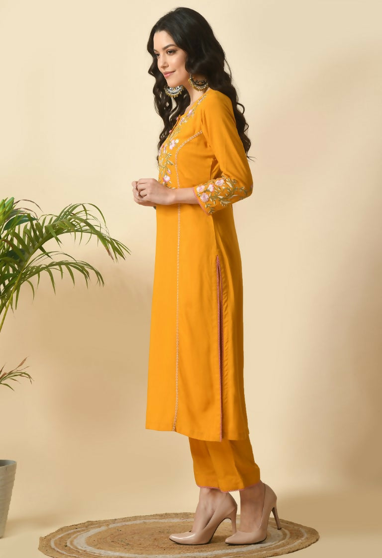 Yellow Cotton Rayon Kurta Set - Bright 2-Piece Ethnic Suit