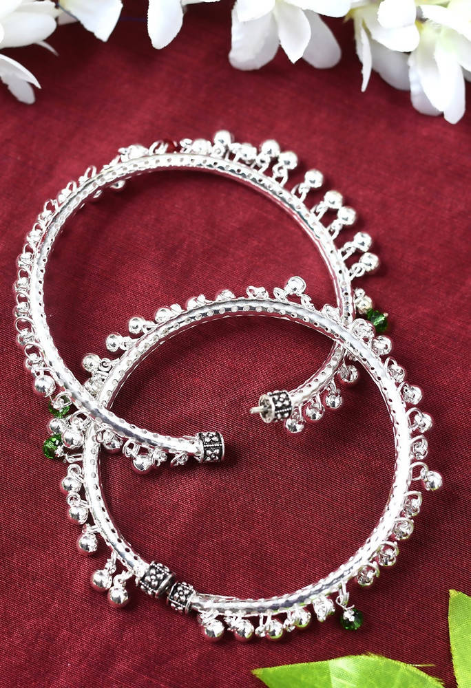 Traditional Oxidised Silver Anklets with Muvvas - Women's Payal