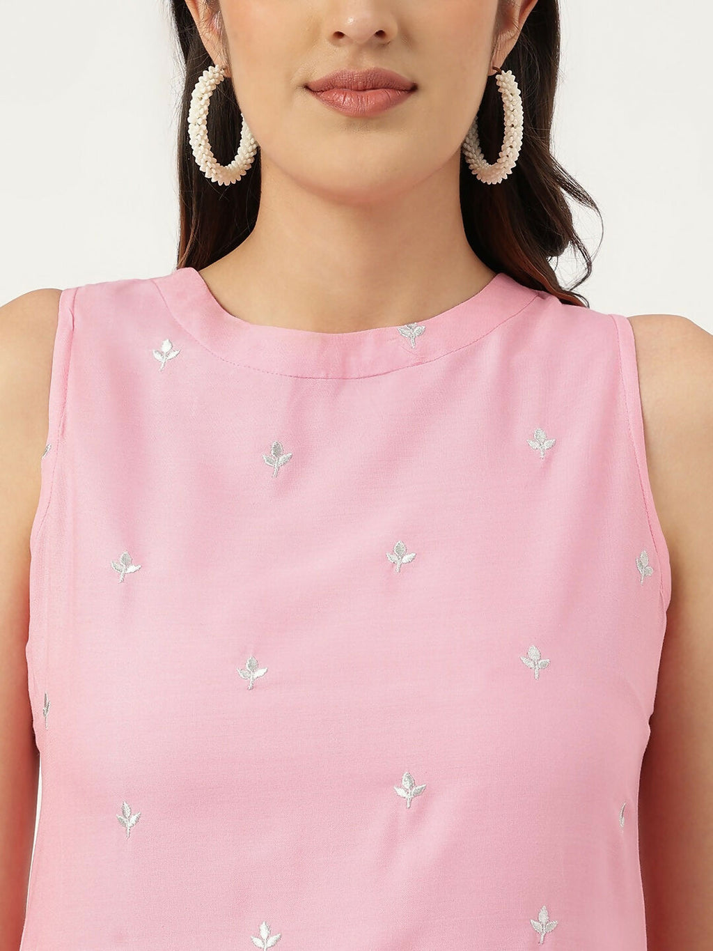 Pink Rayon Straight Kurta and Bottom Set with Embroidery Work