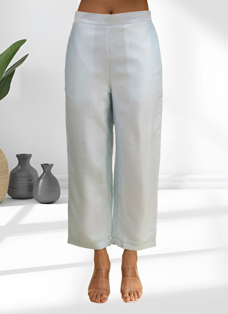 Sky Blue Silk Embroidered Long Kurta with Matching Pant Set