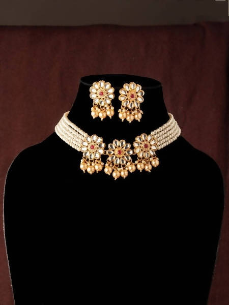 Johar Kamal golden beads and pearl gold-polished necklace set