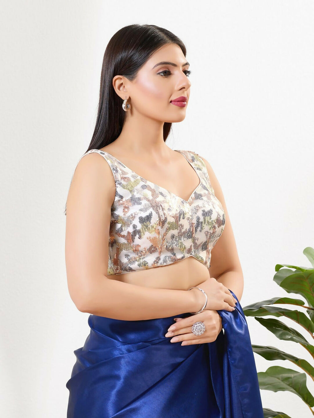 White Silk Padded Blouse with Sweetheart Neckline Sleeveless