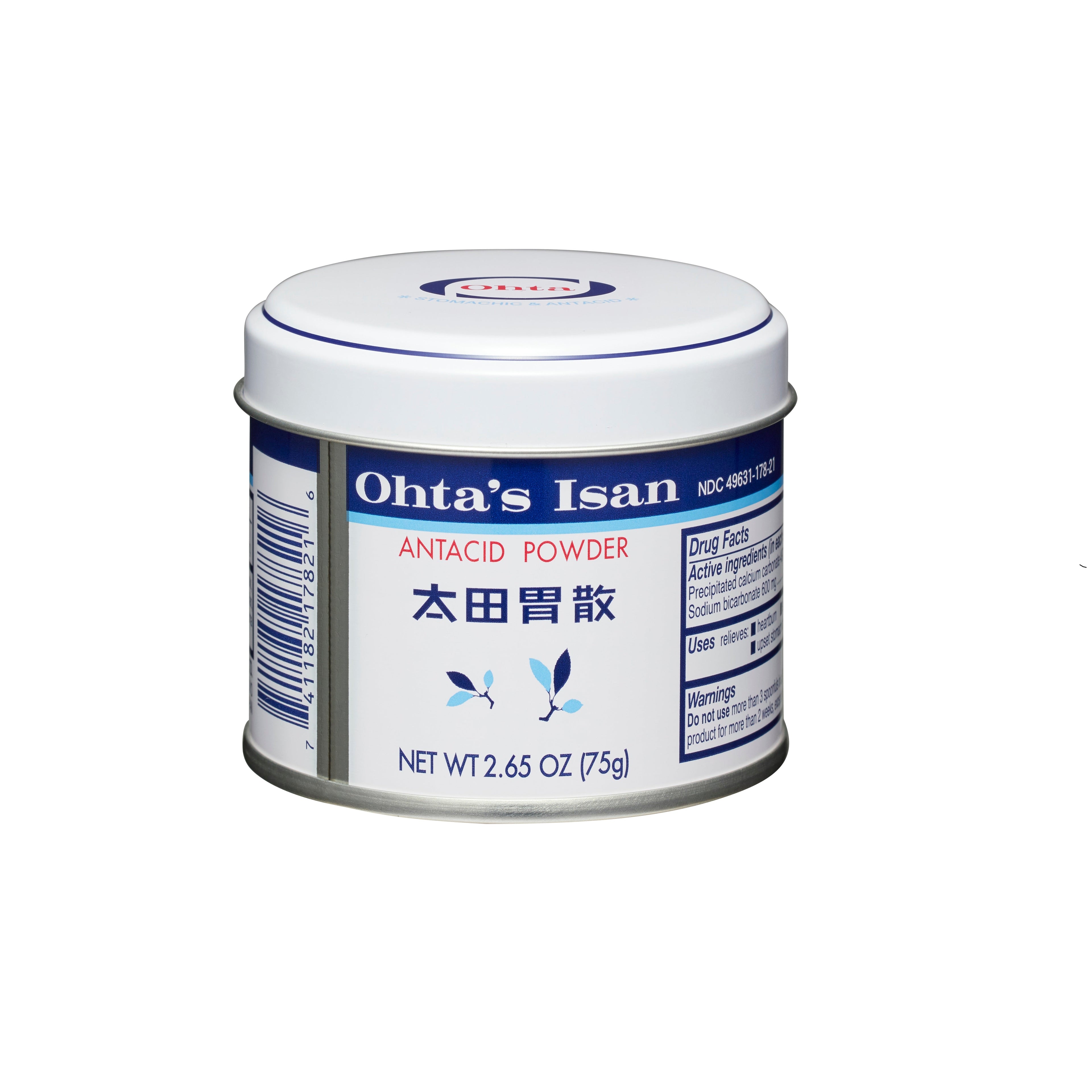 Ohta's Isan Antacid Herbal Powder 75g white and blue clinical packaging