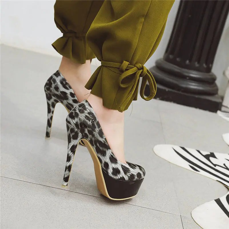 Women's High Heel Platform Stiletto Shoes in Red Leopard Print - Image 34
