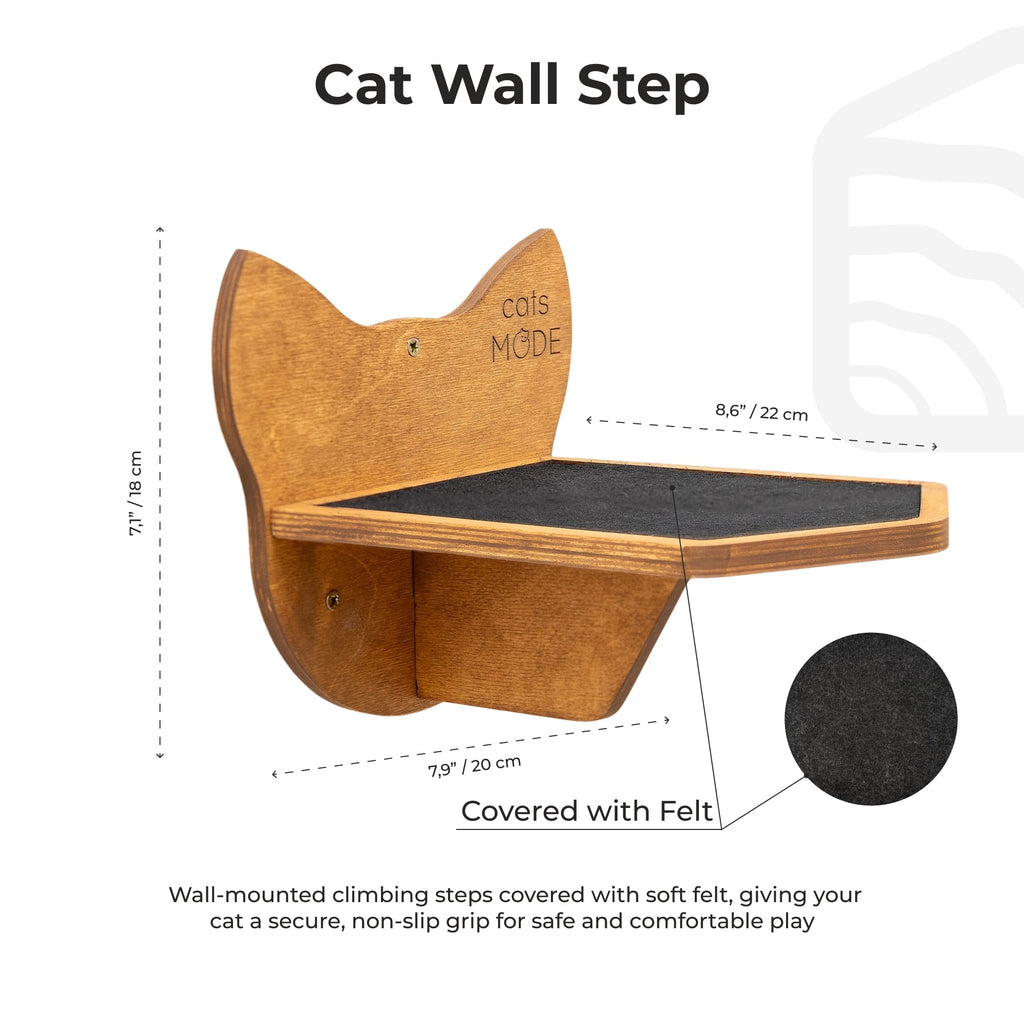 Oak Wooden Cat Steps Wall-Mounted Climbing Shelf for Cats
