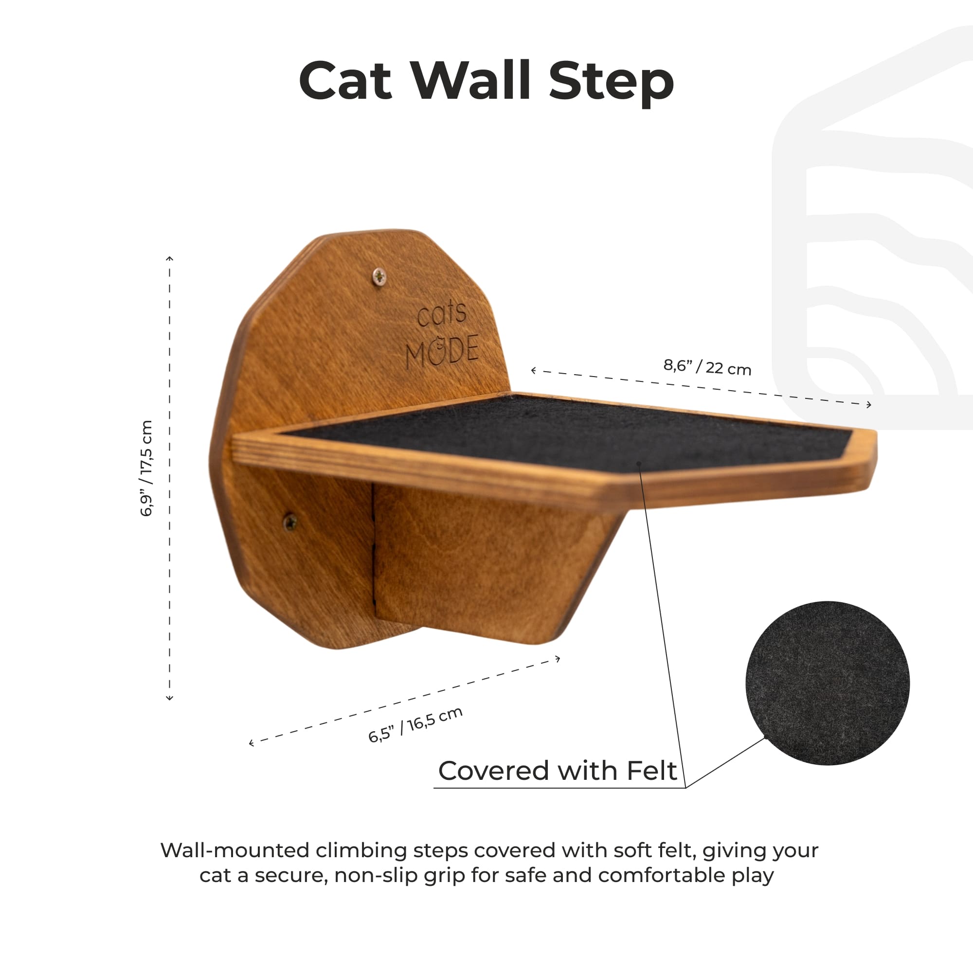 Modern Oak Hexagon Cat Wall Step with Non-Slip Felt Surface