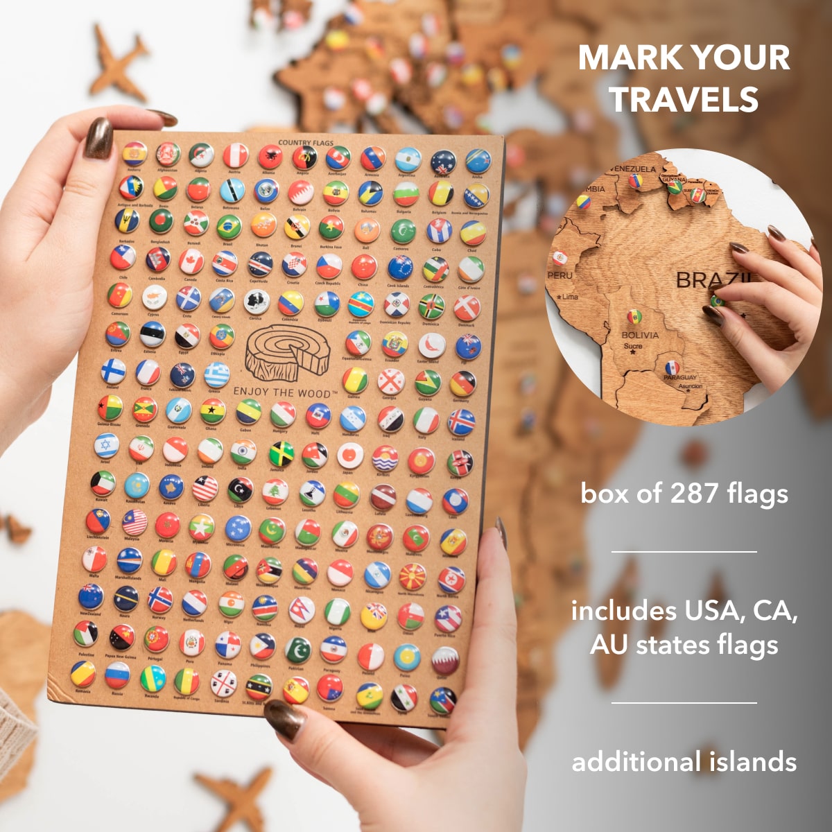 3D Wooden World Map Oak Modern Travel-Inspired Wall Art