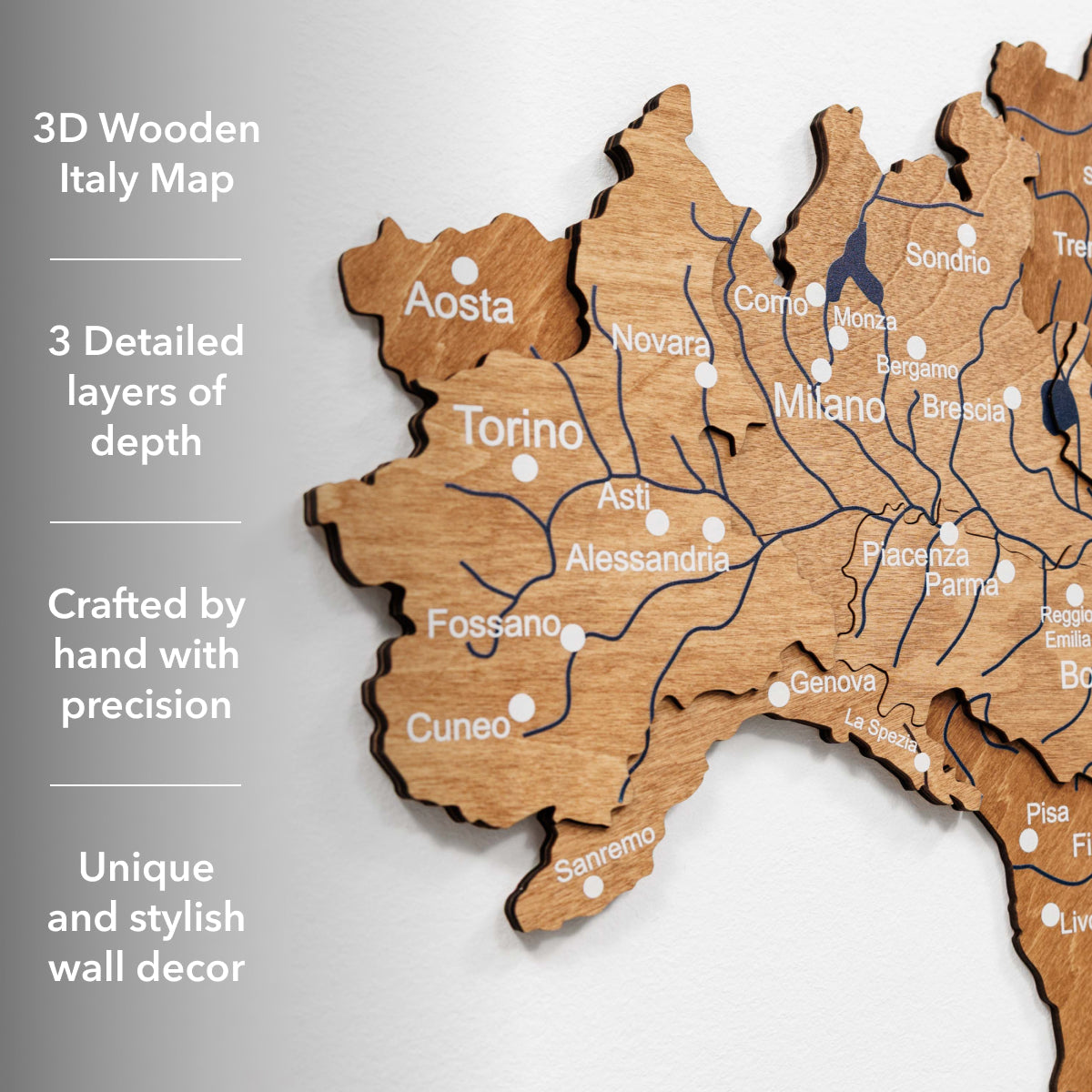 Oak Wooden Map of Italy – Minimalist Nature-Inspired Wall Art