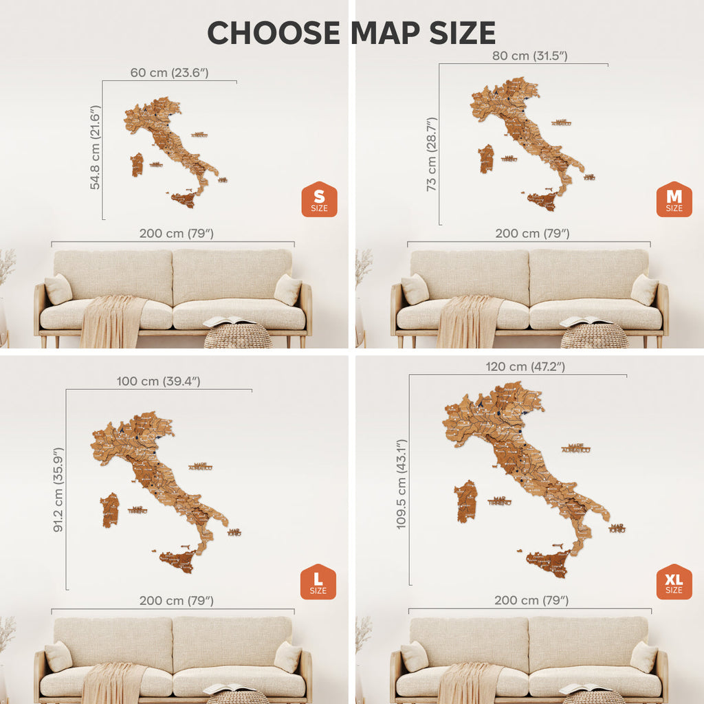 Oak Wooden Map of Italy – Minimalist Nature-Inspired Wall Art