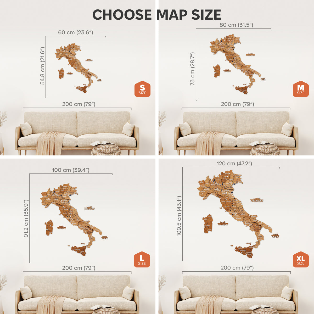 Oak Wooden Map of Italy – Minimalist Nature-Inspired Wall Art