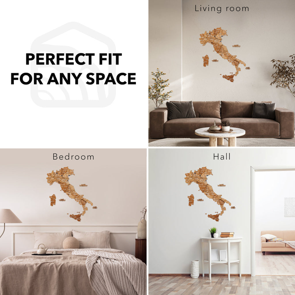 Oak Wooden Map of Italy – Minimalist Nature-Inspired Wall Art
