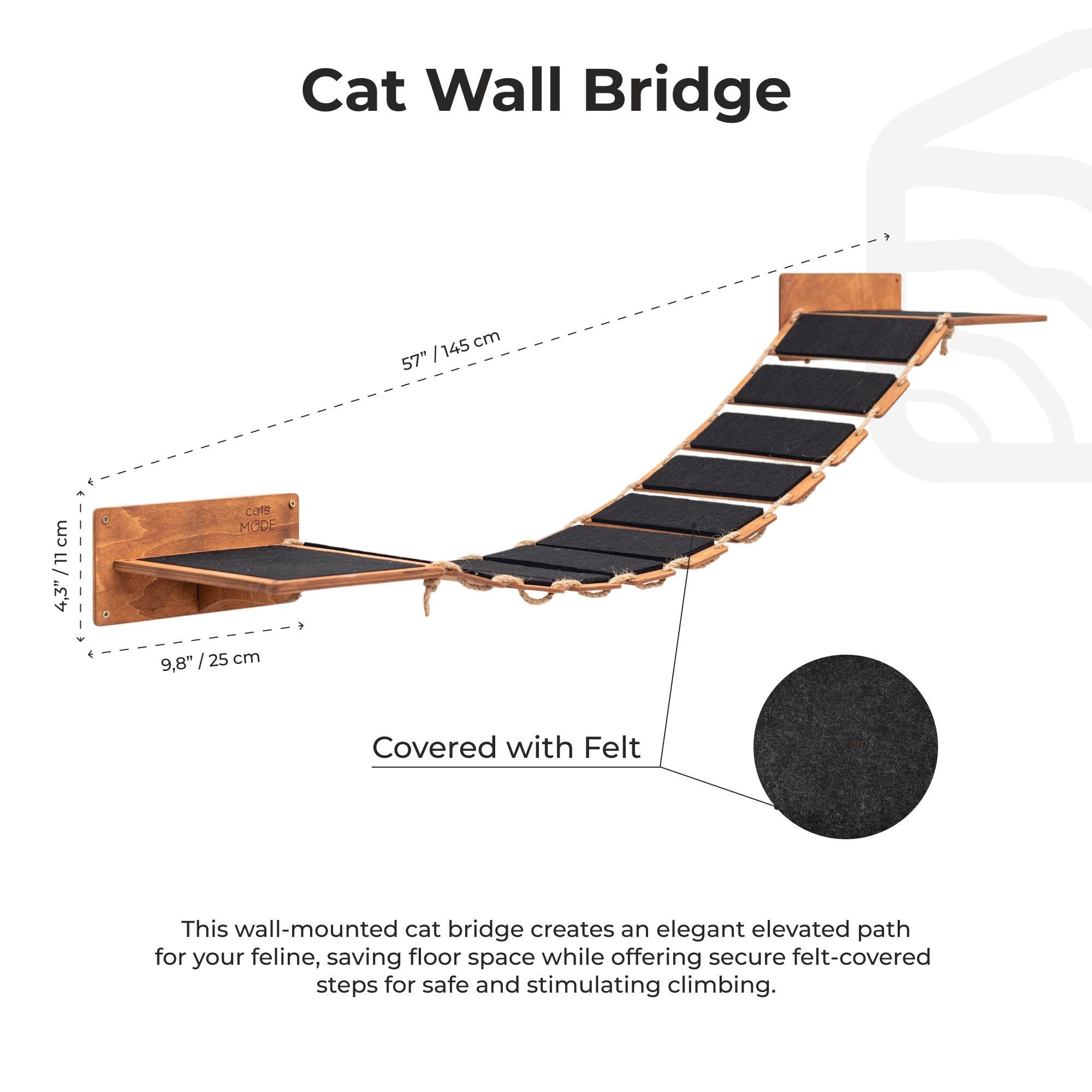 Oak Cat Rope Bridge Wall Mounted Pet Activity Center
