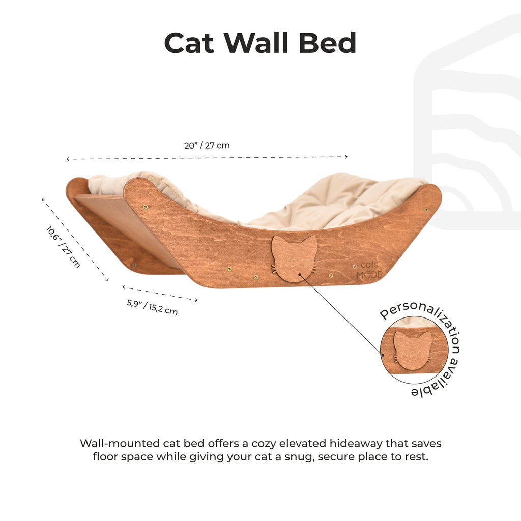 Floating Cat Shelf Perch - Oak Wall-Mounted Bed