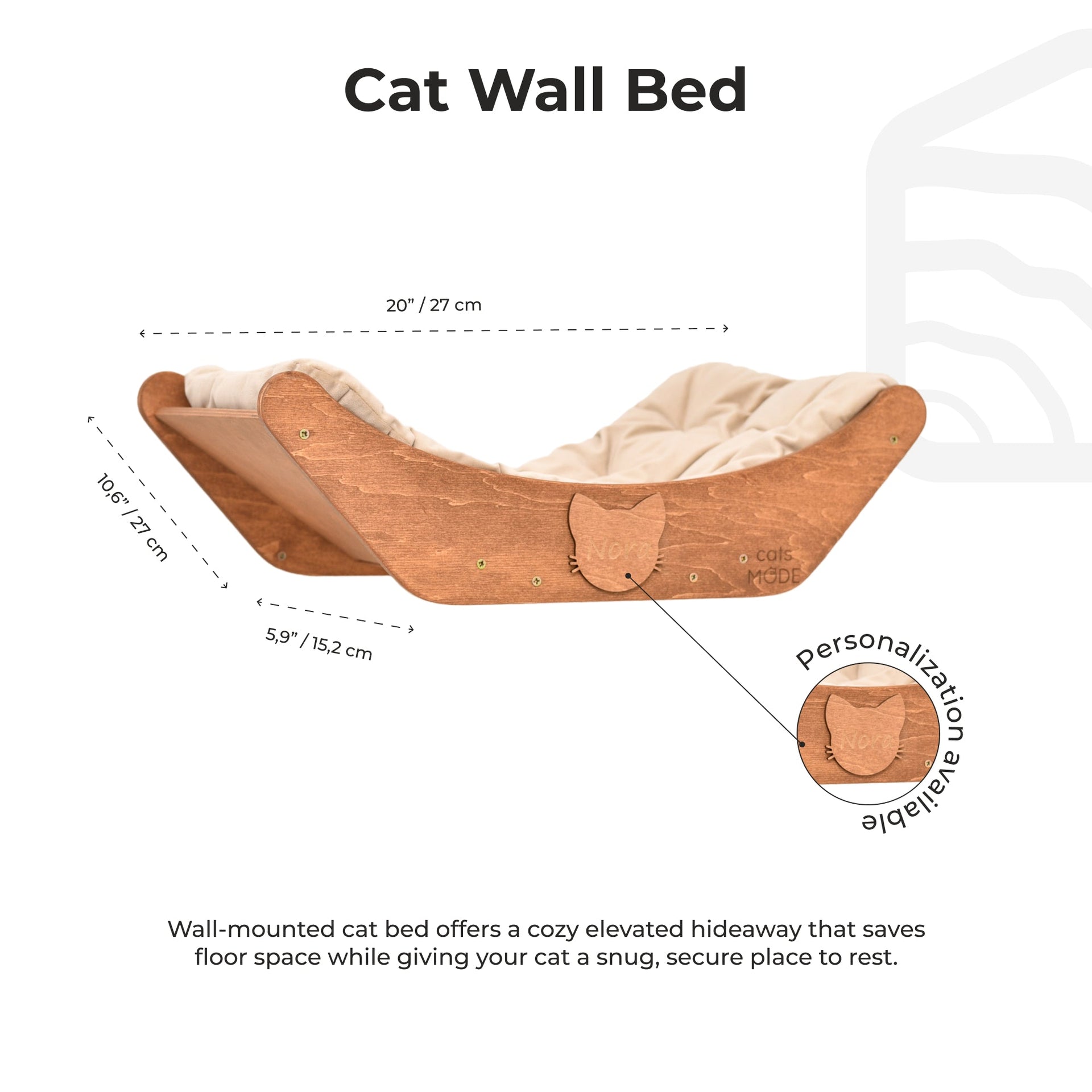 Floating Cat Shelf Perch - Oak Wall-Mounted Bed