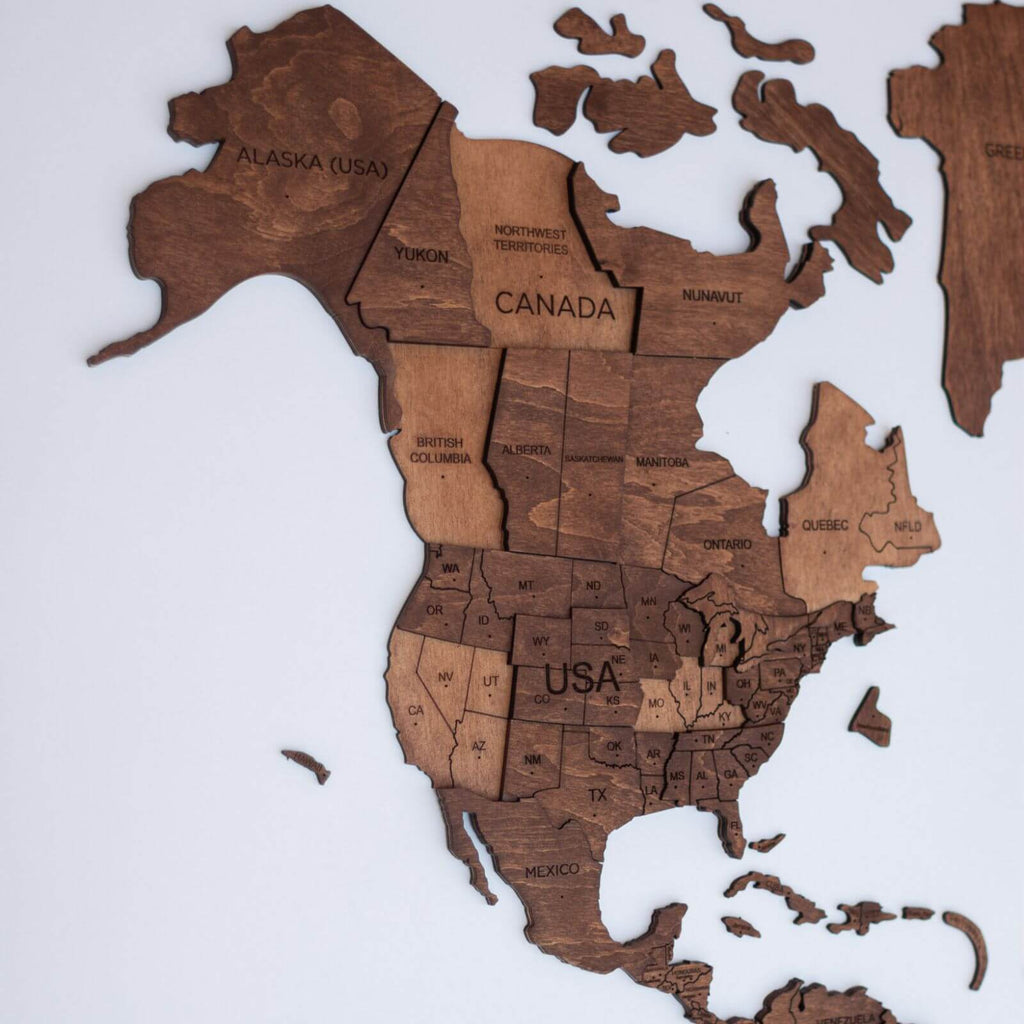 3D Wooden World Map in Oak for Modern Nature-Inspired Decor