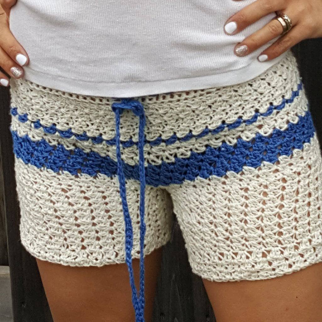 Oasis Crochet Shorts Kit: Nautical Striped Knit Summer Beach Wear